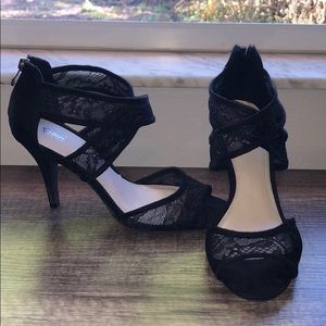 Black lace / mesh high heels